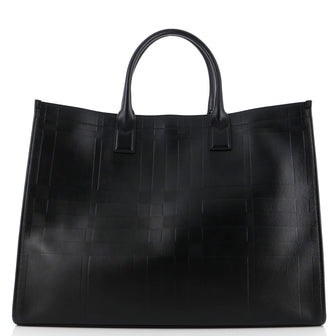 Burberry Denny Tote Check Embossed Leather Large