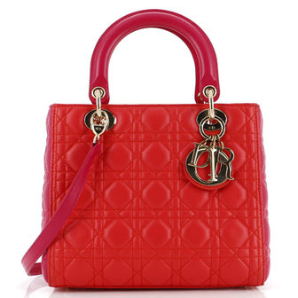 Christian Dior Bicolor Lady Dior Bag Cannage Quilt Lambskin Medium