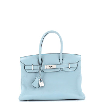 Hermes Birkin Handbag Blue Clemence with Palladium Hardware 30