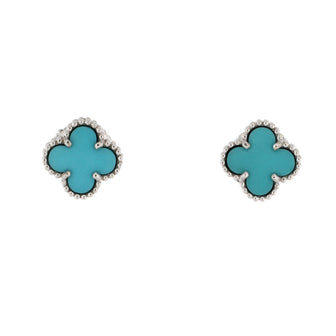 Van Cleef & Arpels Sweet Alhambra Stud Earrings 18K White Gold and Turquoise
