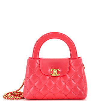 Chanel Kelly Top Handle Shopping Bag Quilted Shiny Aged Calfskin Mini