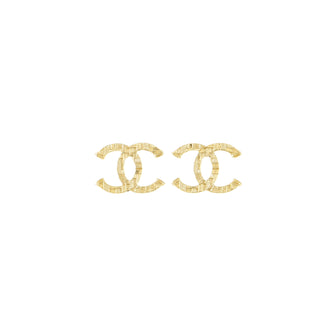 Chanel CC Tweed Effect Stud Earrings Metal