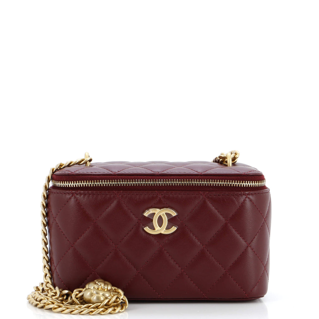 CHANEL バーガンディ ケース Chanel Sweet Camellia Vanity Case with Chain Quilted Lambskin