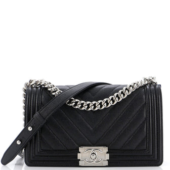 Chanel Boy Flap Bag Chevron Caviar Old Medium