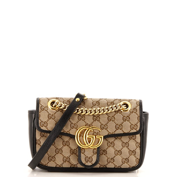 Gucci GG Marmont Flap Bag Diagonal Quilted GG Canvas Mini