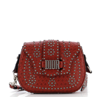 Christian Dior D-Fence Saddle Bag Studded Embossed Leather Small