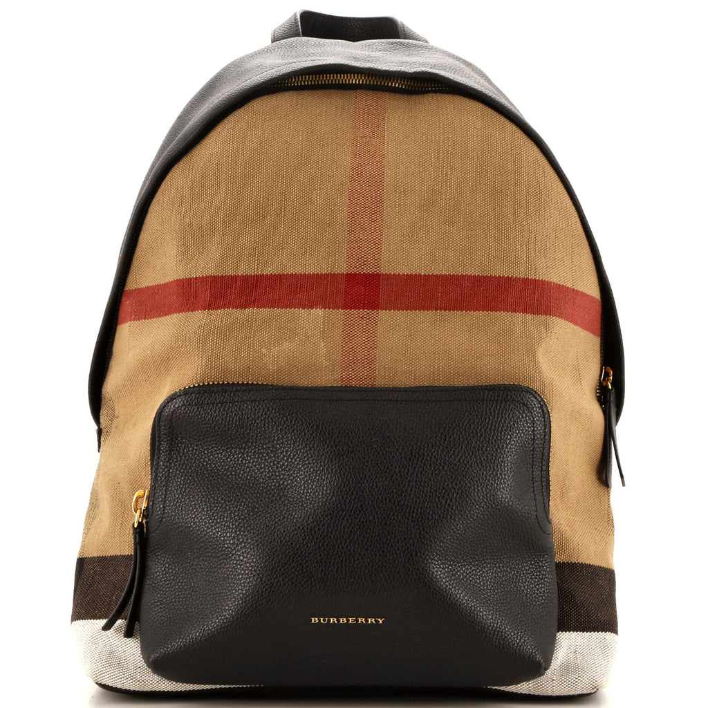 Burberry Abbeydale Backpack House Check Canvas and Leather Medium Black 2944532