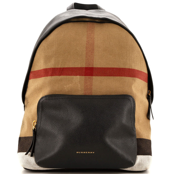 Burberry Abbeydale Backpack House Check Canvas and Leather Medium Black 2944532