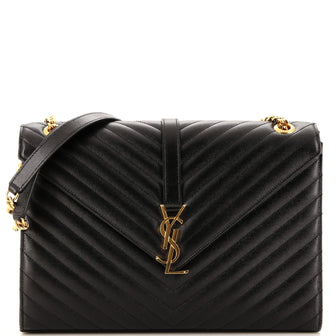 Saint Laurent Classic Monogram Envelope Satchel Matelasse Chevron Leather Large
