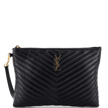 Saint Laurent Classic Monogram Wristlet Pouch Matelasse Chevron Leather Medium