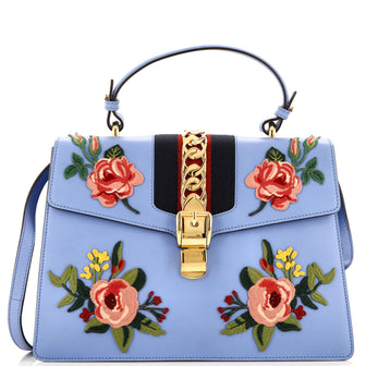 Gucci Sylvie Top Handle Bag Embroidered Leather Medium