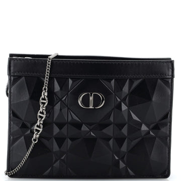 Christian Dior Caro Zipped Pouch With Chain Diamond Motif Cannage Calfskin