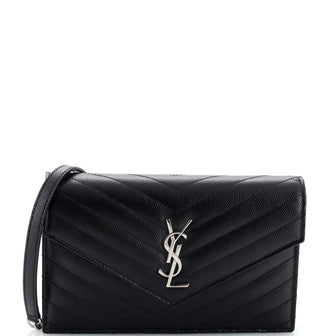 Saint Laurent Classic Monogram Wallet on Chain Matelasse Chevron Leather Small