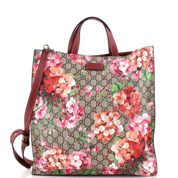 Gucci Convertible Soft Open Tote Blooms Print GG Coated Canvas Tall