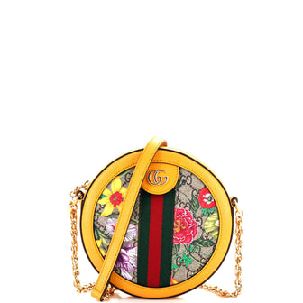 Gucci Ophidia Round Shoulder Bag Flora GG Coated Canvas Mini