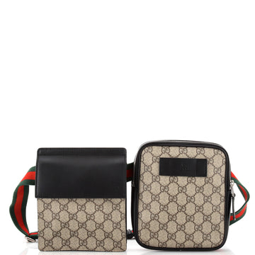 Gucci Double Web Belt Bag GG Coated Canvas with Leather