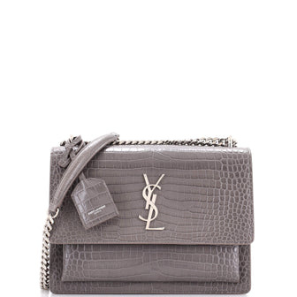 Saint Laurent Sunset Crossbody Bag Crocodile Embossed Leather Medium