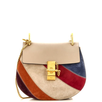 Chloe Drew Patchwork Crossbody Bag Leather and Suede Small
