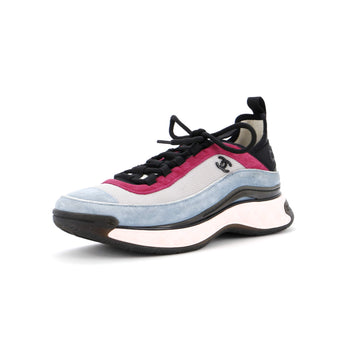 Chanel Women's CC Cap Toe Logo Sneakers Quilted Suede and Mixed Fibers