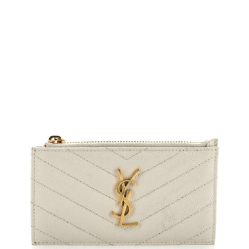 Saint Laurent Monogram Fragments Zip Card Holder Matelasse Chevron Leather