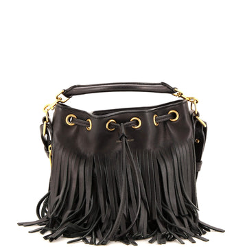 Saint Laurent Fringe Emmanuelle Bucket Bag Leather Small