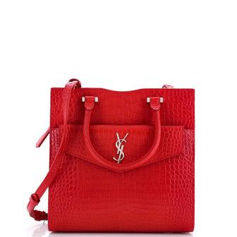 Saint Laurent Uptown Tote Crocodile Embossed Leather Small