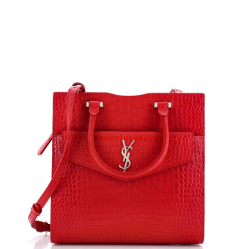 Saint Laurent Uptown Tote Crocodile Embossed Leather Small