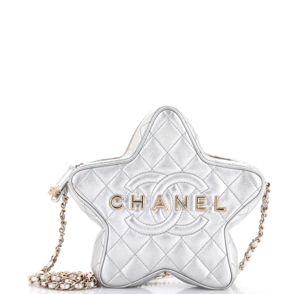 Chanel CC Walk of Fame Star Bag Quilted Metallic Lambskin Silver