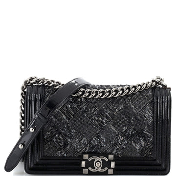 Chanel Boy Flap Bag Sequin with Patent Old Medium