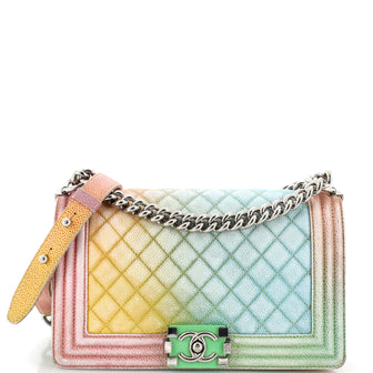 Chanel Rainbow Boy Flap Bag Quilted Painted Caviar Old Medium