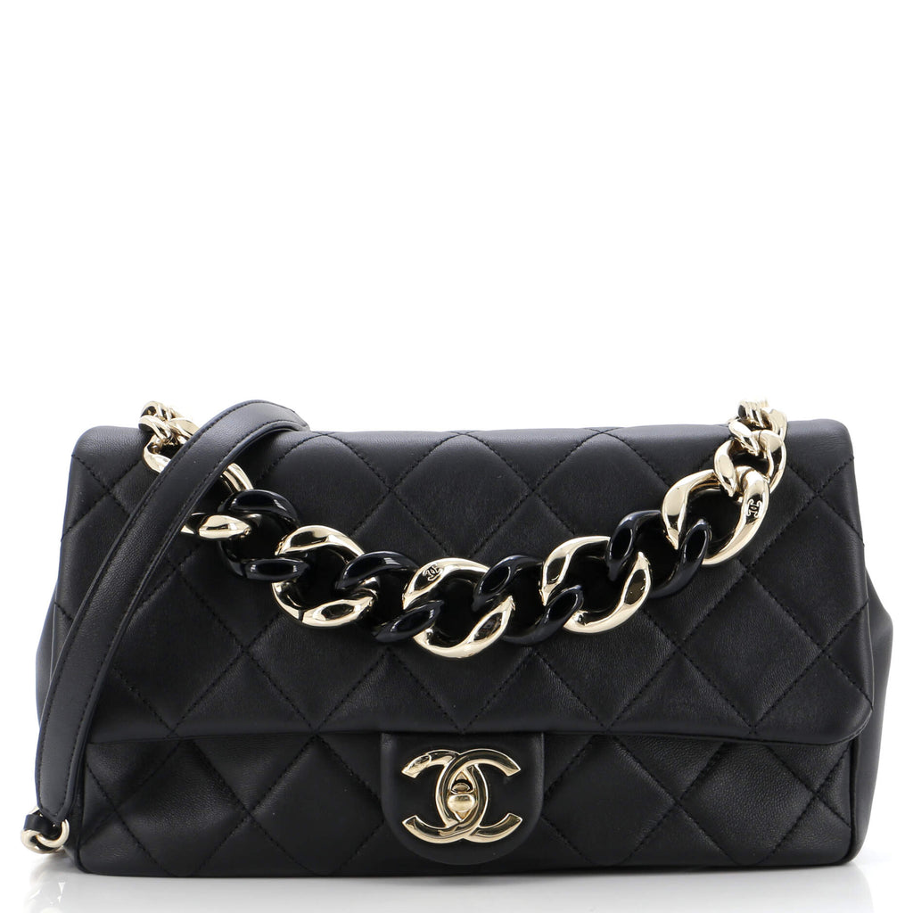 Chanel Resin Elegant Chain Flap Bag Quilted Lambskin Large Black