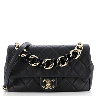 Chanel Resin Elegant Chain Flap Bag Quilted Lambskin Large