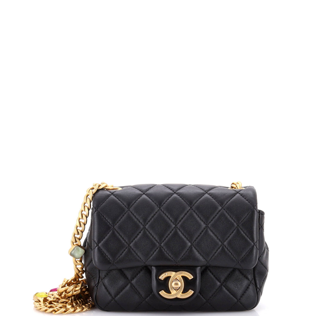 CHANELレディース Chanel Pearl Samba Resin Chain Square Flap Bag Quilted Lambskin