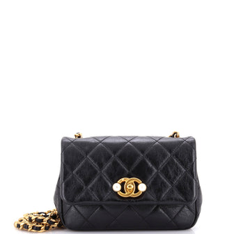 Chanel CC Pearl Section Chain Flap Bag Quilted Calfskin Mini
