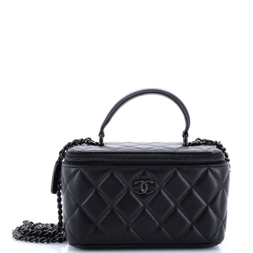 Chanel So Black Top Handle Vanity Case with Chain Quilted Lambskin Small