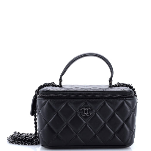 Chanel So Black Top Handle Vanity Case with Chain Quilted Lambskin