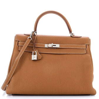 Hermes Kelly Handbag Brown Togo with Palladium Hardware 35
