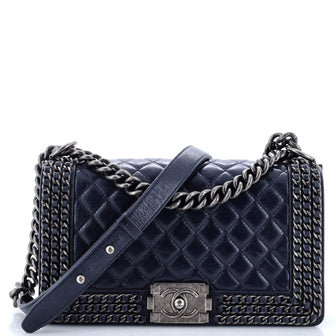 Chanel Chained Boy Flap Bag Quilted Glazed Calfskin Old Medium