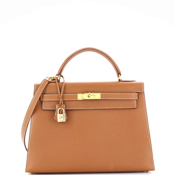 Hermes Kelly Handbag Brown Courchevel with Gold Hardware 32