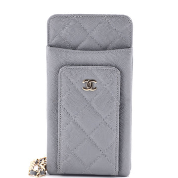 Chanel O Phone Holder Crossbody Bag Quilted Caviar