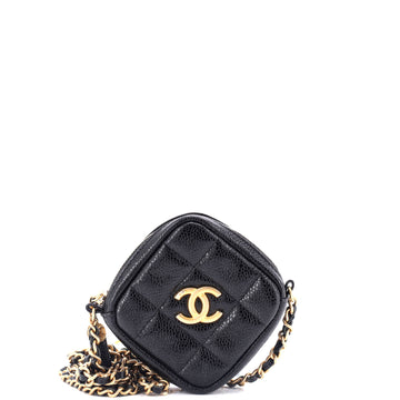 Chanel Diamond Coin Purse with Chain Quilted Caviar