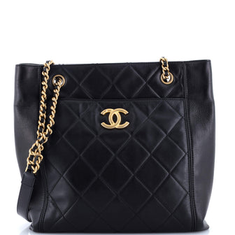 Chanel CC Front Pocket Shopping Tote Quilted Calfskin Small
