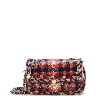 Chanel Charms Classic Single Flap Bag Braided Quilted Tweed Mini