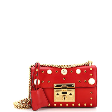 Gucci Pearly Padlock Shoulder Bag Studded Leather Small