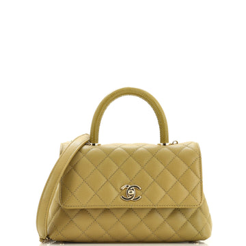 Chanel Coco Top Handle Bag Quilted Caviar with Lizard Mini