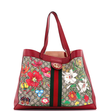 Gucci Ophidia Soft Open Tote Flora GG Coated Canvas East West
