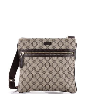 Gucci Front Zip Flat Messenger Bag GG Coated Canvas Medium