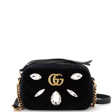 Gucci GG Marmont Shoulder Bag Crystal Embellished Matelasse Velvet Mini