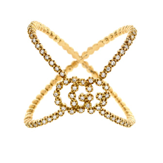 Gucci GG Running Cross Ring 18K Yellow Gold and Pave Diamonds