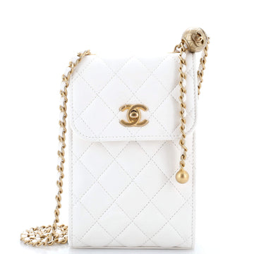 Chanel Pearl Crush Phone Holder Crossbody Bag Quilted Lambskin